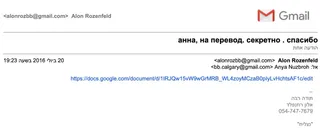 Email from July 20, 2016: Alon Rosenfeld sends Anna Nuzbroy an internal financial document marked 